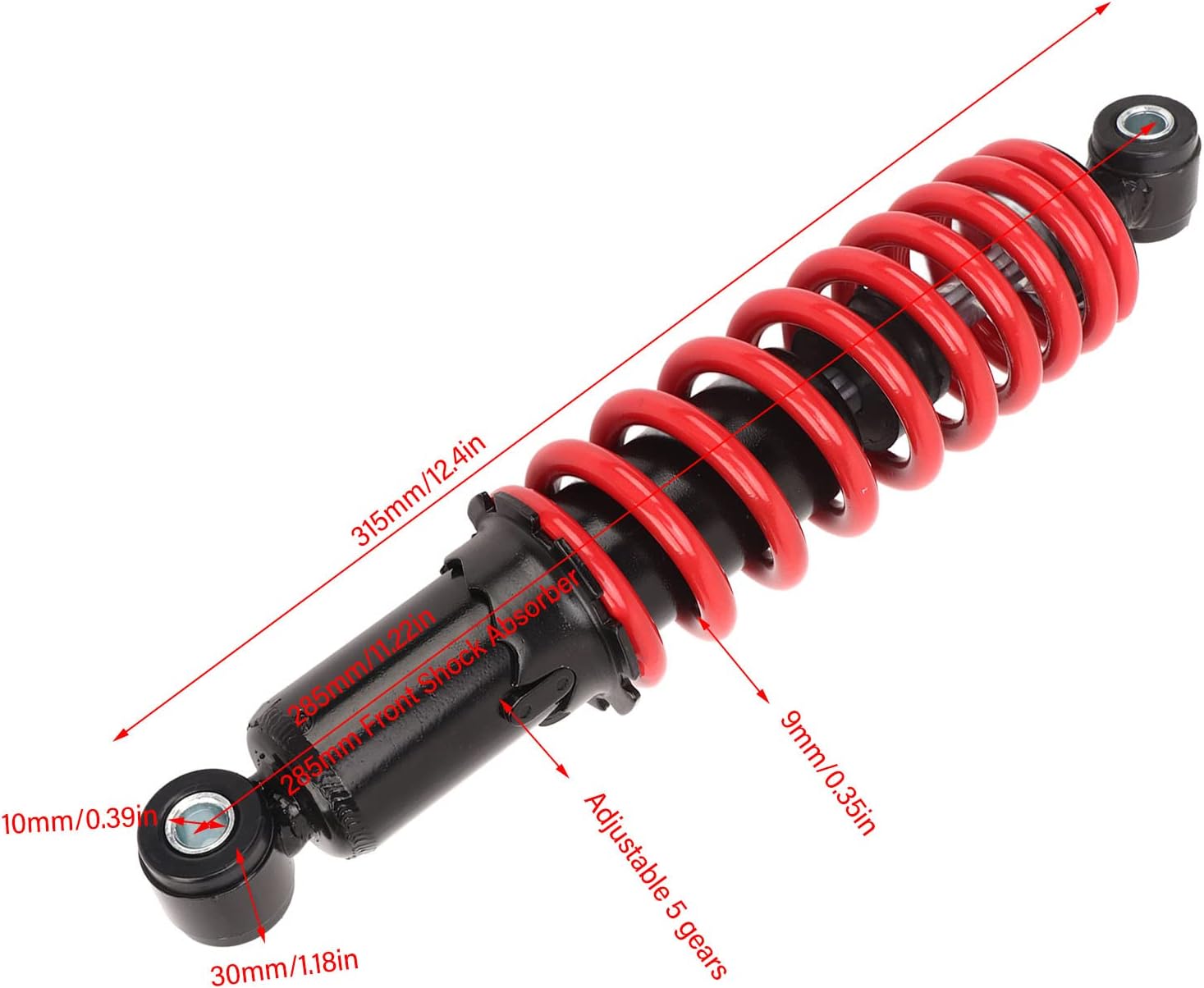 Front Shock Absorber, 285mm 5 Level Adjustable Motorcycle Shock Absorber, Universal Shock Absorber Adjustable Damping for 50cc 110cc 125cc 140cc Dirt Bike ATV Quad