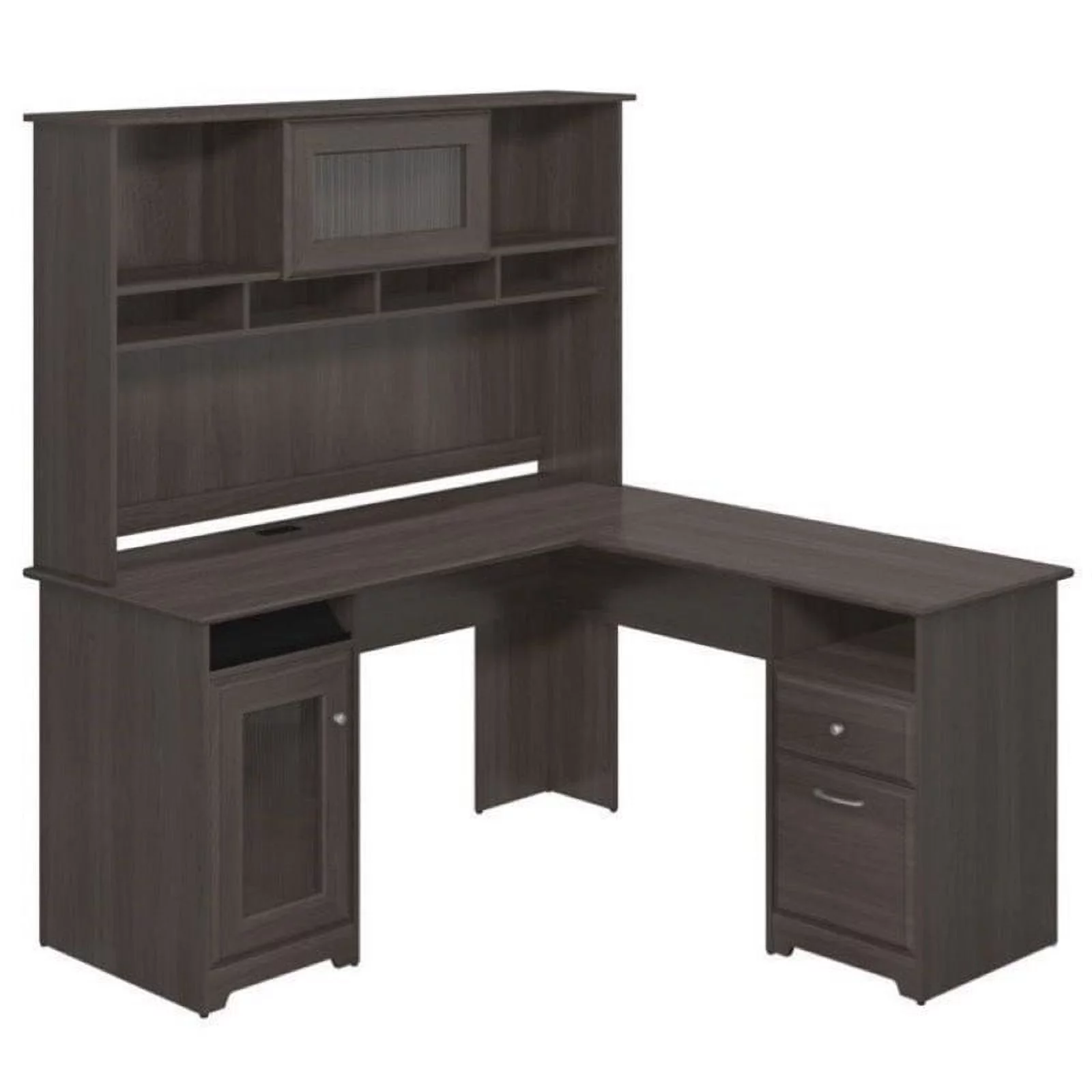Bowery Hill Home Office L-Shape Computer Desk with Hutch in Gray