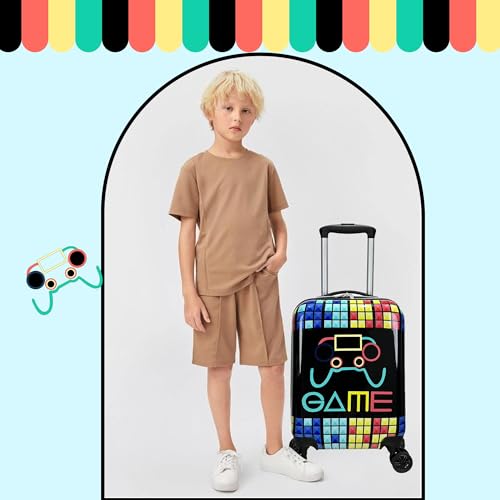 Kid’s Luggage Set 2 Piece Suitcase Set 16’’ Hardside Luggage with Spinner Wheels Girls Boys Carry on Toddler Luggage Travel Rolling Luggage Carry on Luggage Airline Approved Football