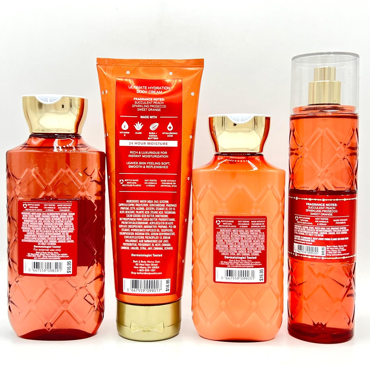 Bath & Body Works Peach Bellini 4-Piece Bundle ~ Body Wash, Ultimate Hydration Body Cream, Daily Nourishing Body Lotion and Fine Fragrance Mist