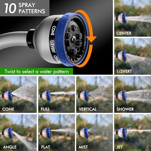 RESTMO Watering Wand Heavy Duty, Metal Garden Hose Wand with 10 Spray Patterns, 15-Inch Long Hose Nozzle Sprayer with Thumb Flow Control, Ideal to Water Hanging Baskets and Shrubs