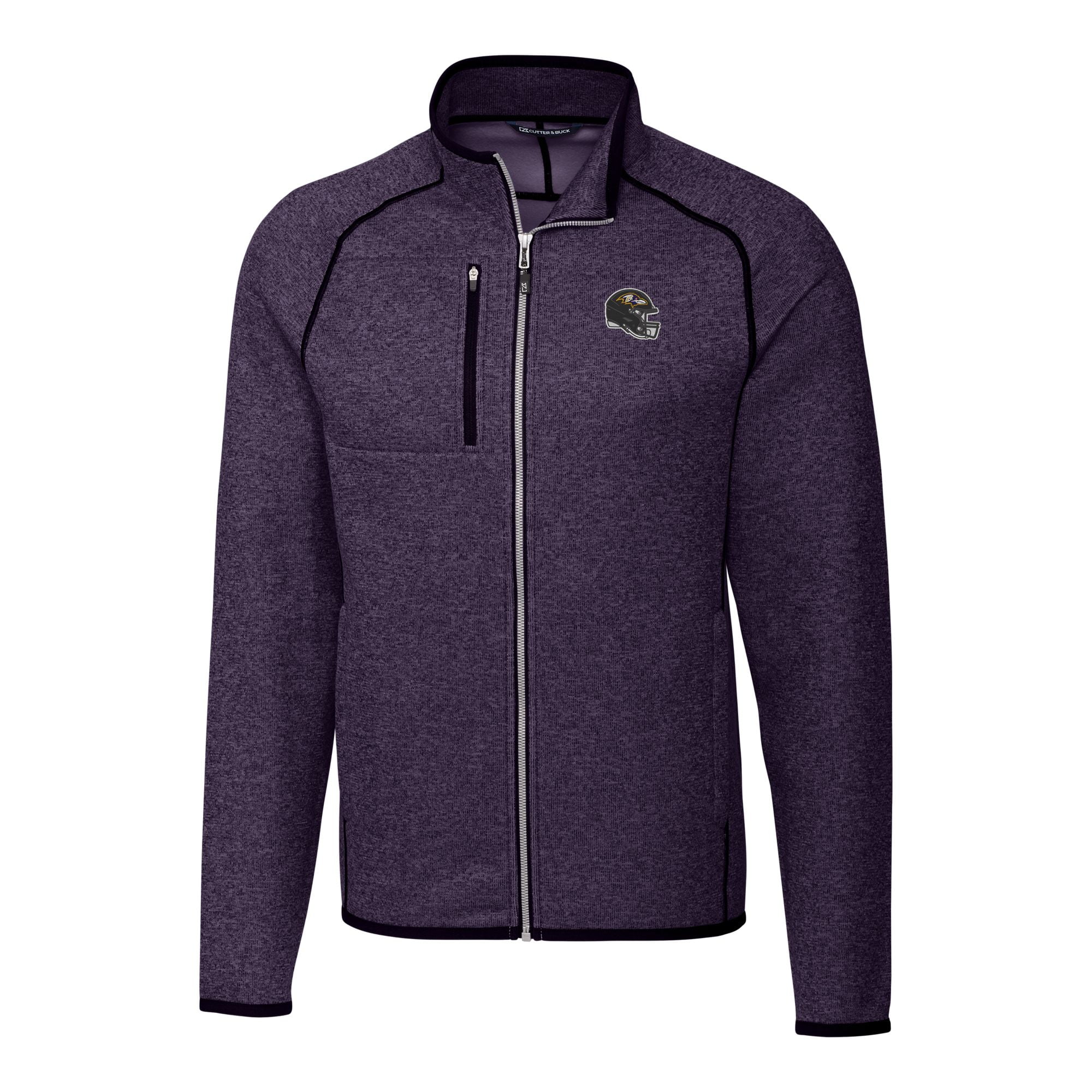 Men's Cutter & Buck  Purple Baltimore Ravens Helmet Mainsail Sweater-Knit Full-Zip Jacket
