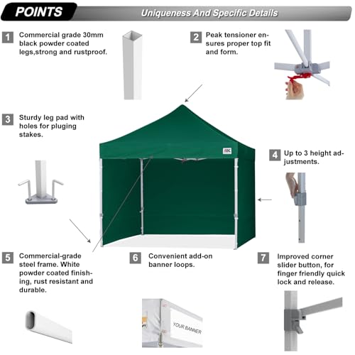 ABCCANOPY Easy Pop Up Canopy Tent with Sidewalls 10x10 Commercial -Series, White