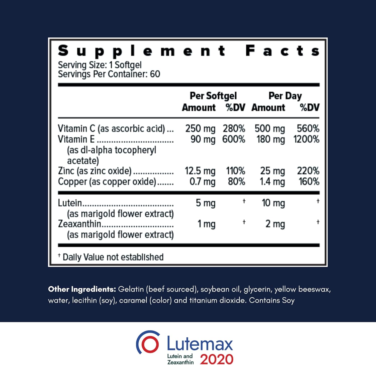 AREDS2 Based Eye Vitamin-Mineral Supplement (120 ct. 60 Day Supply) - AREDS2 Based Supplement for Eyes - Low Zinc Formula - Eye Vision Supplement and Vitamin