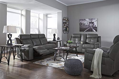 Signature Design by Ashley Jesolo Modern Faux Leather Manual Pull Tab Double Reclining Sofa, Dark Brown