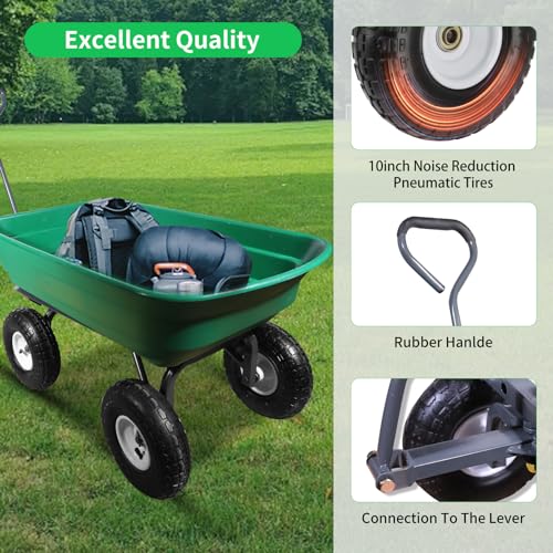 AAIN 600 Lbs Poly Garden Dump Cart,Camping Beach Wagon with 180° Rotating Handle and 10