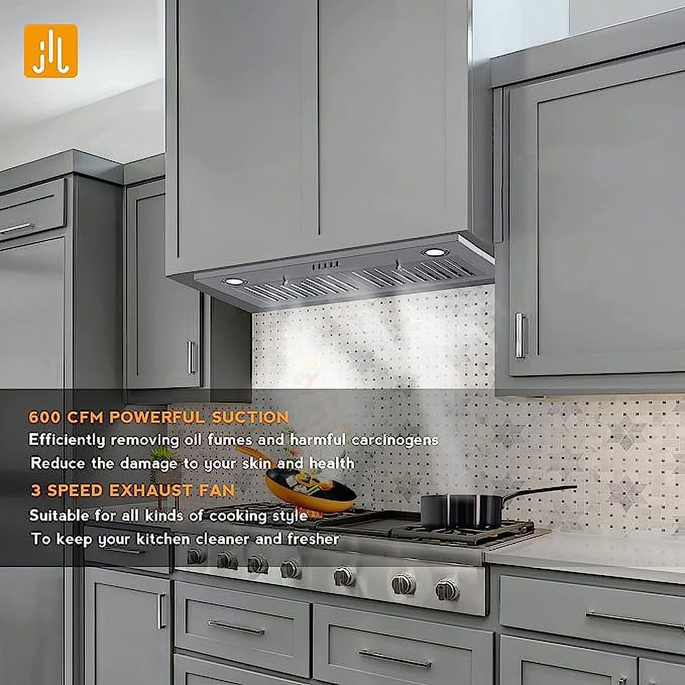 FIREGAS Range Hood 30 inch, Built-in Kitchen Hood with 3 Speed Exhaust Fan, Ducted/Ductless Range Hood, Stainless Steel Range Hoods with Light