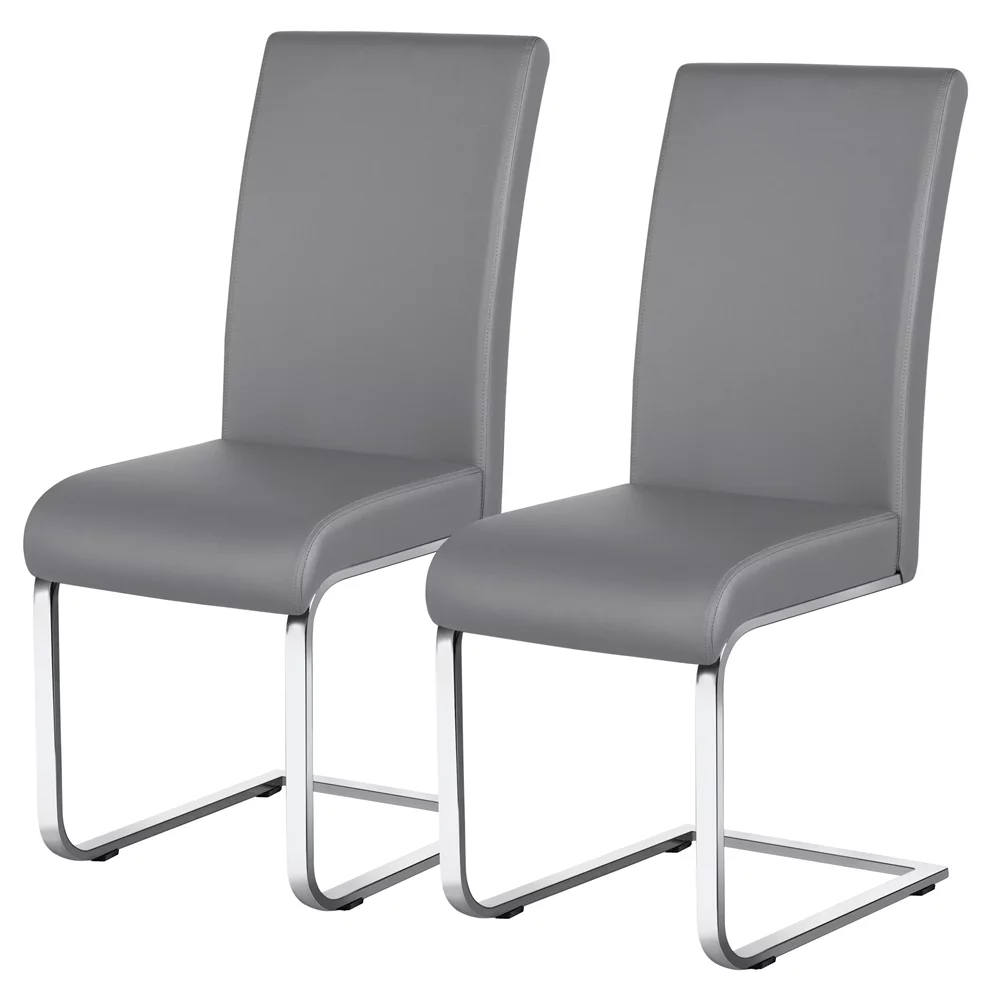 SMILE MART 2pcs PU Leather Dining Chair Highback for Home, Light Gray