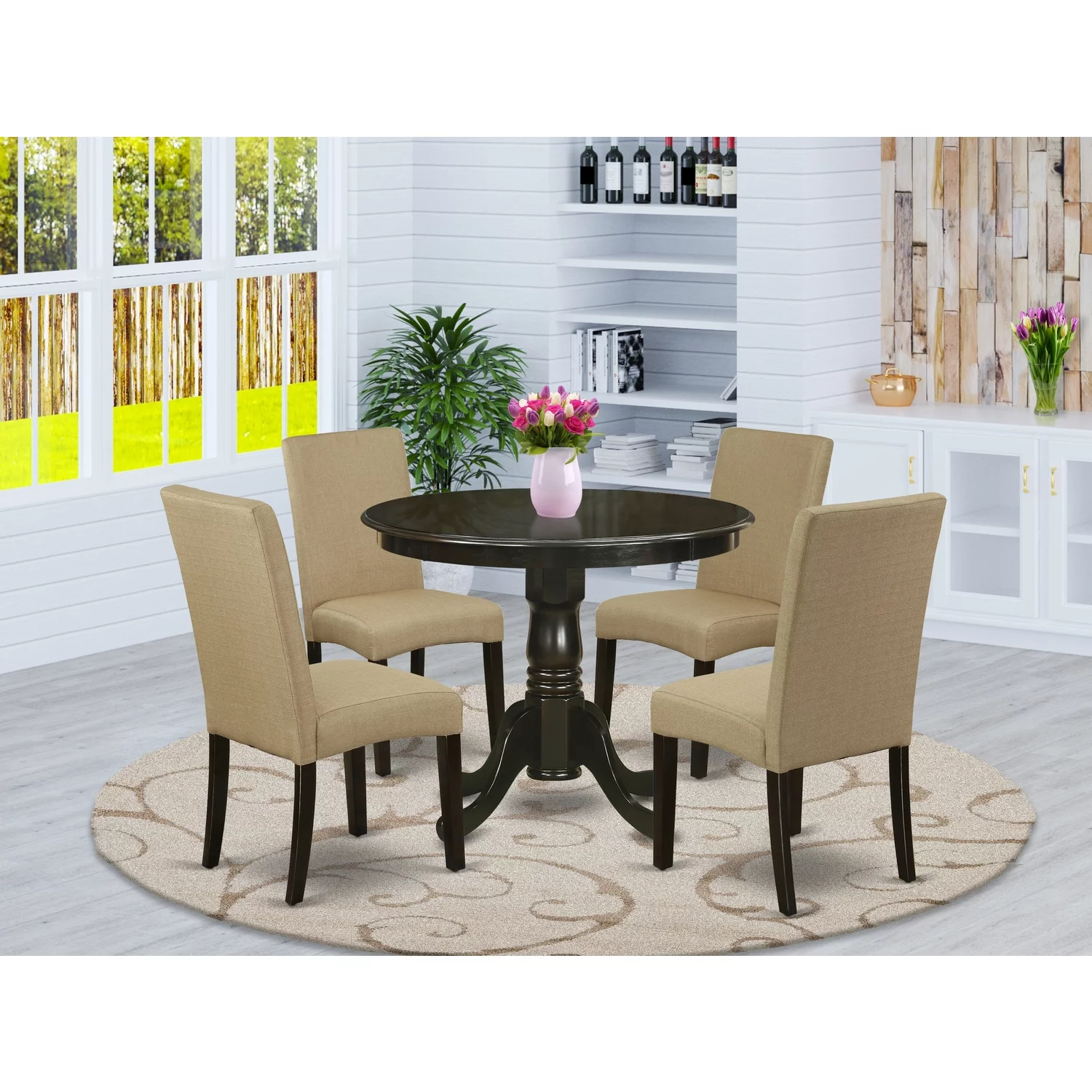 East West Furniture Antique 5-piece Wood Dining Set in Cappuccino/Brown