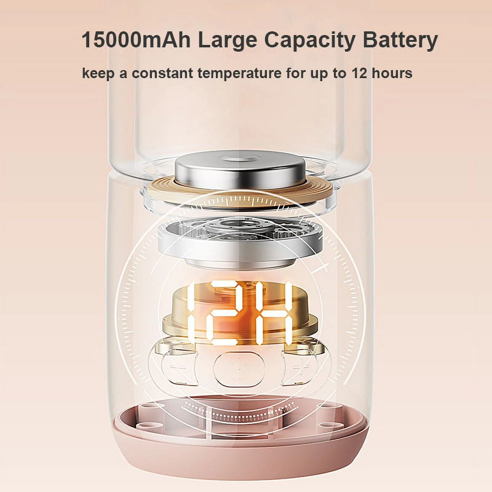 walmeck Portable Warmer for Formula 250ml Capacity 37-55℃ Adjustable Wireless Instant Warmer Electric Kettle for Car Travel USB Fast Charging