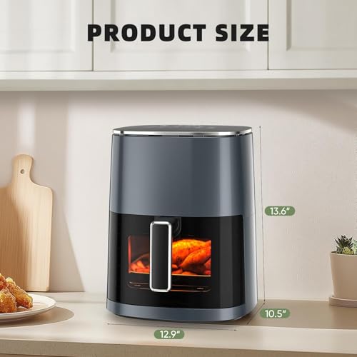 6QT Large Air Fryer, 12-in-1 Digital Airfryer with Clear Window, Roast, Reheat, Dehydrate, Bake, Steam with 400F and More, Dishwasher Safe, Nonstick, Fit for Family of 2-5, Gray