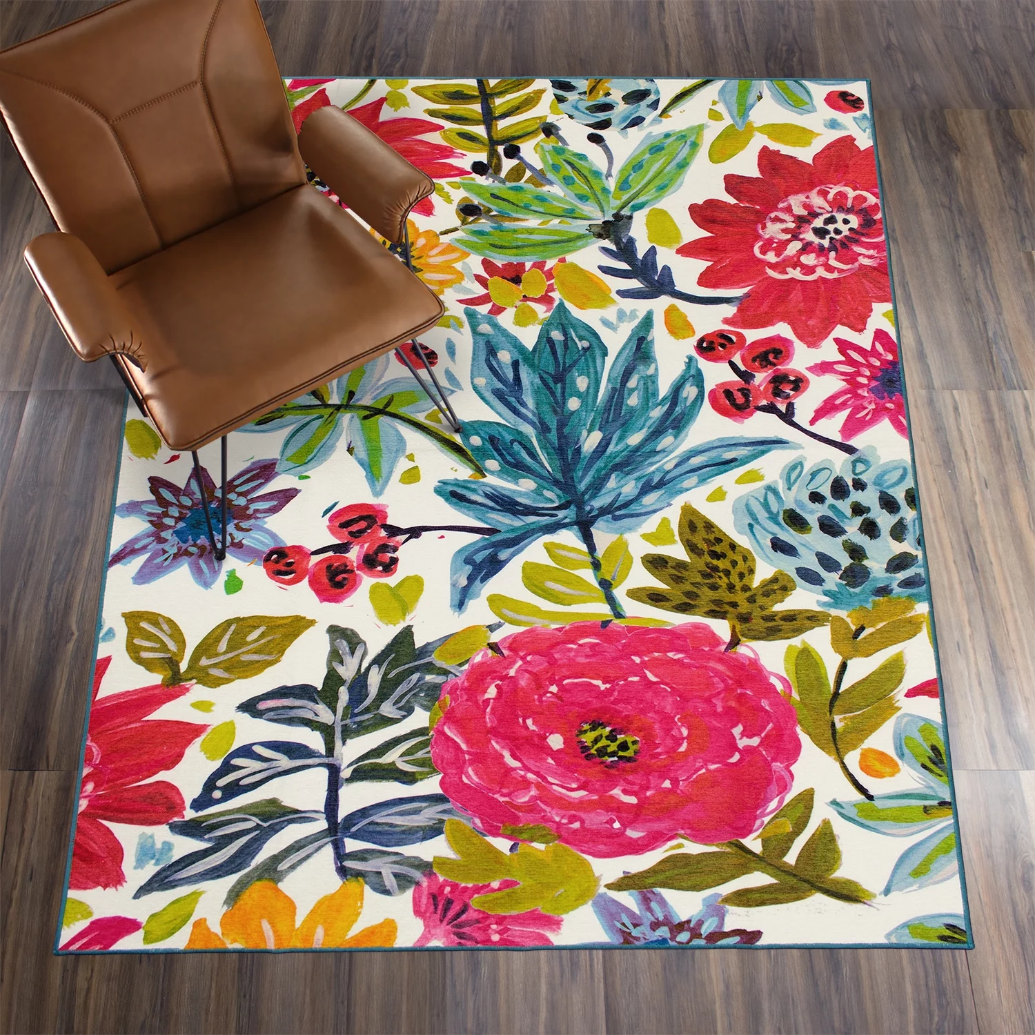 My Magic Carpet Machine Washable Area Rug Floral Bloom Multicolor 5X7