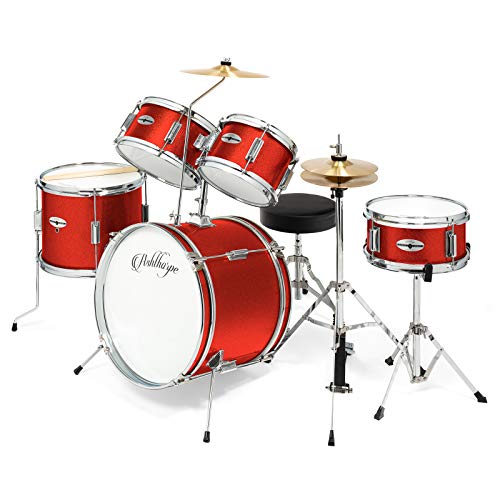Ashthorpe 5-Piece Complete Junior Drum Set with Genuine Brass Cymbals - Advanced Beginner Kit with 16