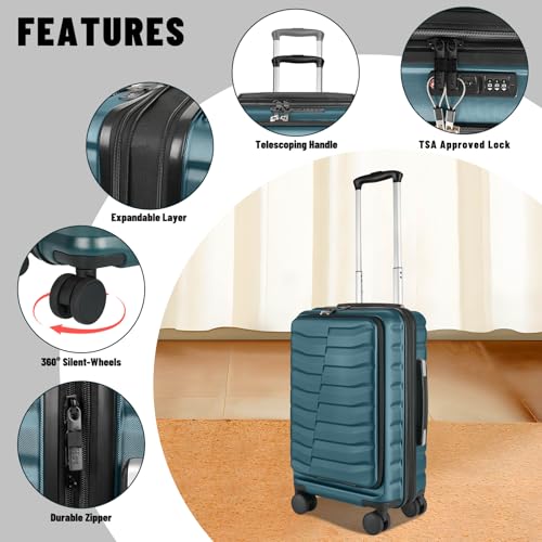 Lightweight Luggage with Spinner Wheels & YKK Zipper, 3-Piece Travel Suitcase ABS+PC Hardshell Luggage Set with TSA Lock, Light Avocado Green (20+24+28 inch)