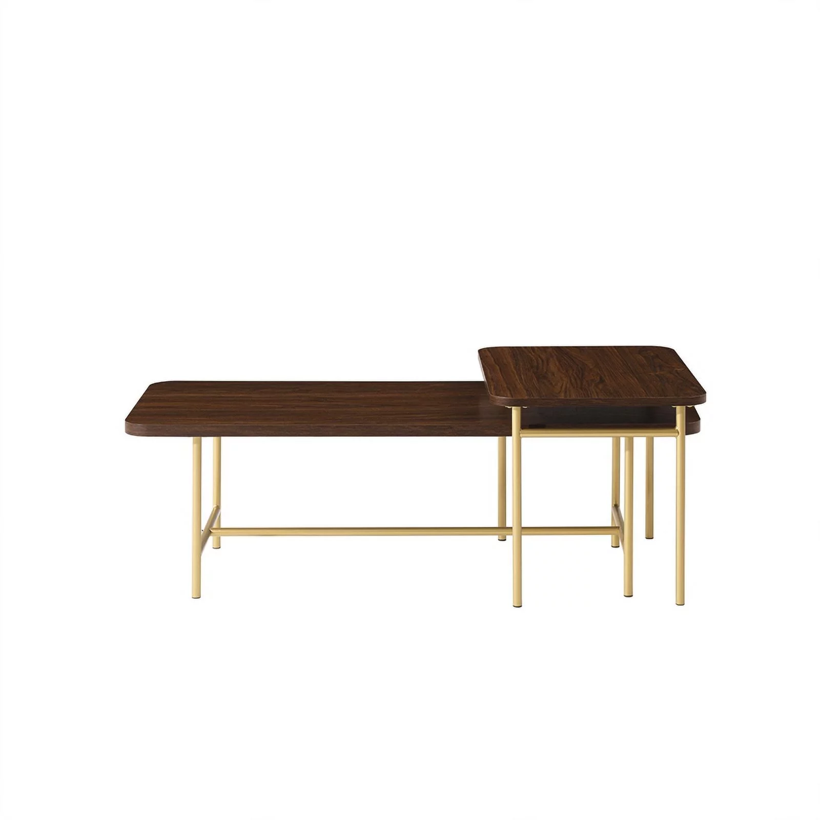 2-Piece Modern Wood Nesting Coffee Table - Dark Walnut / Gold