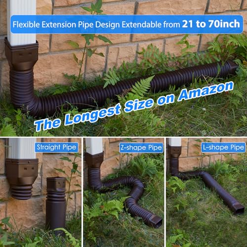 Gutter Downspout Extensions with Connector, 2 Pack Flexible Rain Gutter Downspout Extenders with New Upgrade Size 60