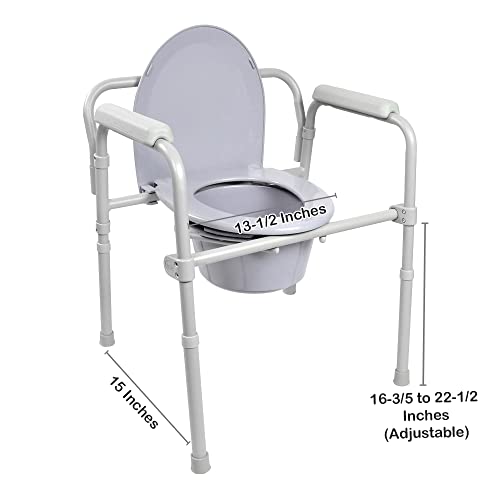 McKesson Folding Commode Chair with 7.5 qt Bucket, 350 lbs Weight Capacity, 13 1/2 in Seat Width, Adjustable Height, 1 Count