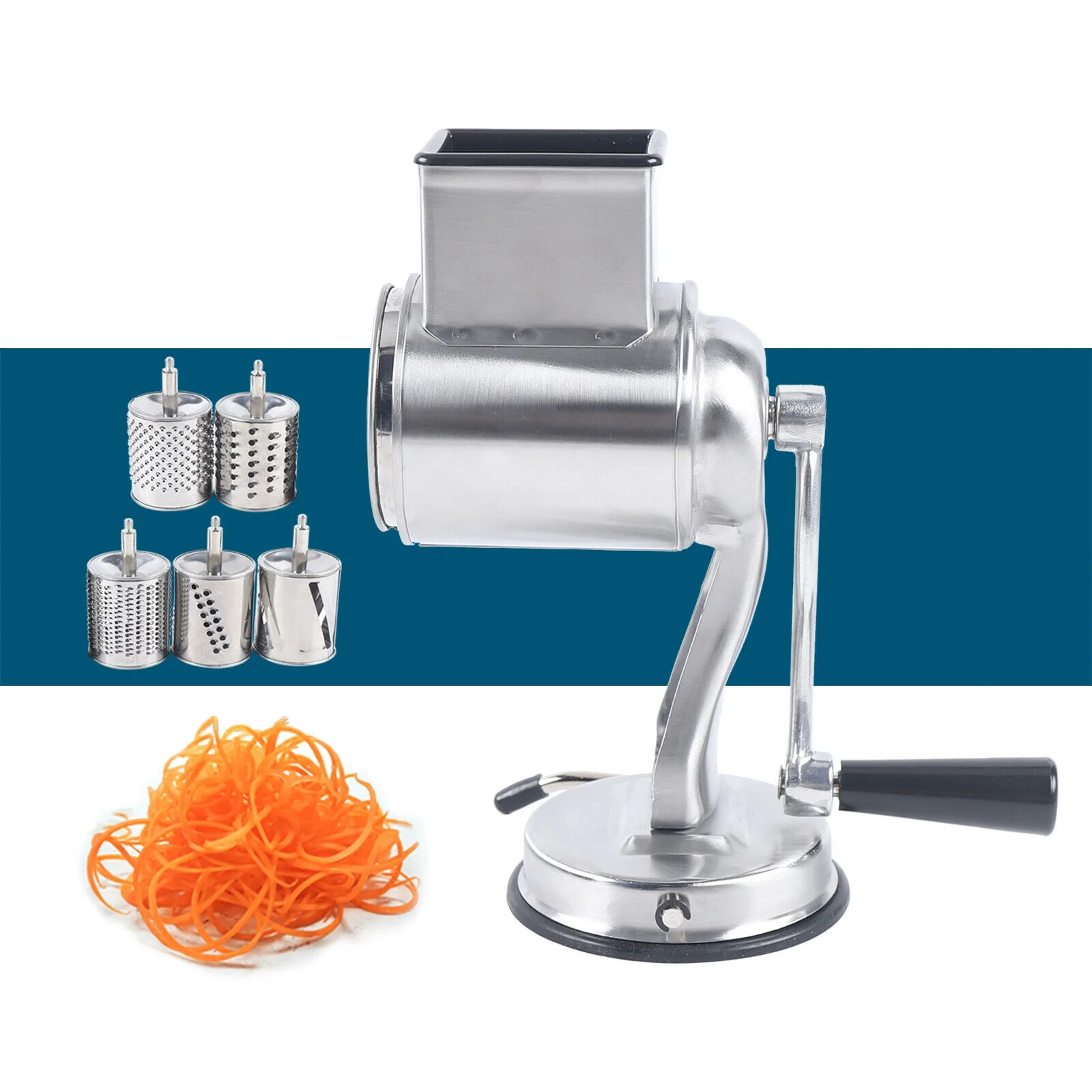 Stainless Steel Food Grater Rotary Drum Slicer Shredder Grinder with 5 Blades