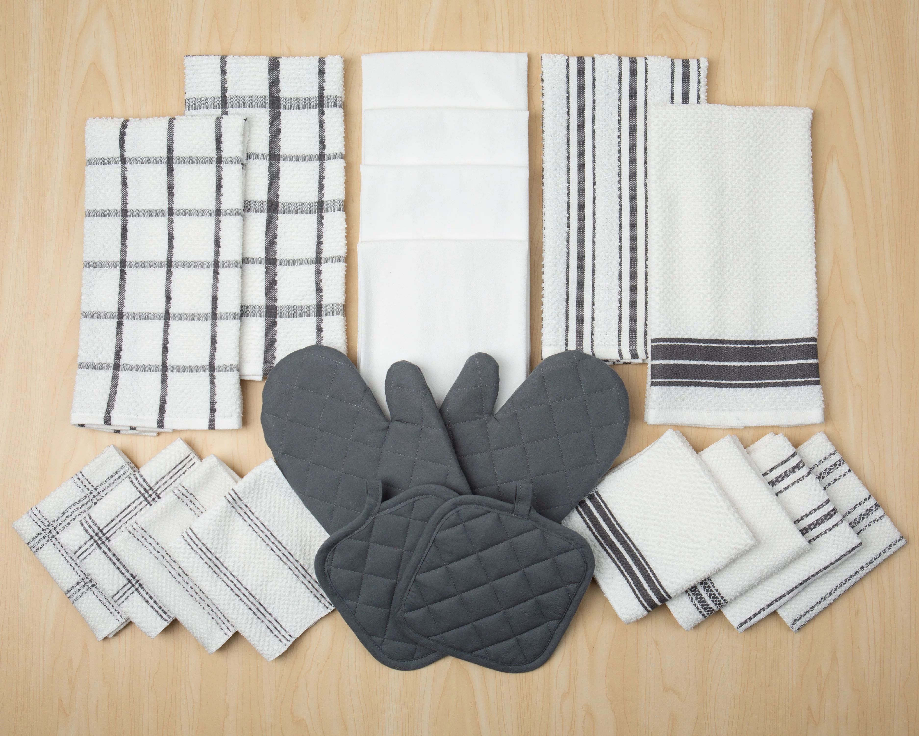 Mainstays, 20 Piece Set, Terry & Flat Kitchen Towel, Dish Cloth, Flour Sack, Oven Mitt, Pot Holder