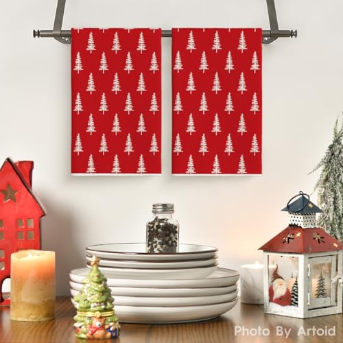 Artoid Mode Beige Xmas Tree Christmas Kitchen Towels Dish Towels, 18x26 Inch Holiday Winter Decoration Hand Towels Set of 2