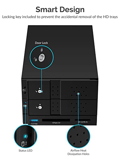 SABRENT USB 3.2 5-Bay 3.5” SATA Hard Drive Docking Station, Trayless Design, USB-C 10Gbps, Independent Power Switches, Locking Bays, Aluminum Cooling, Compatible with Windows Mac Linux (DS-SC5B)