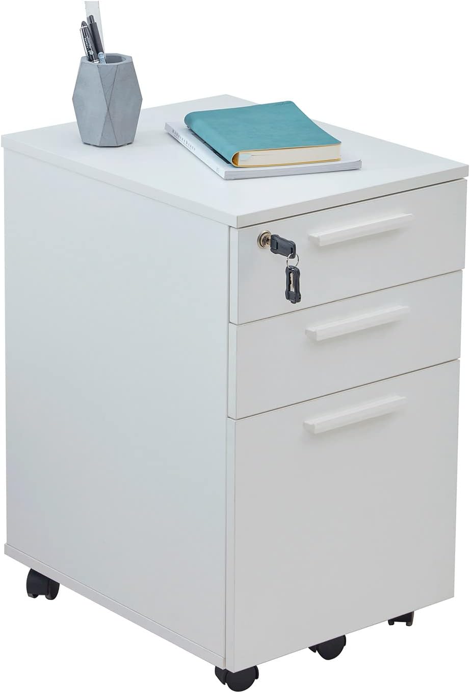 VILLAX 3 Drawer Mobile File Cabinet, Lockable Storage Cabinet, Fully Assembled Except Casters for Home Office,White