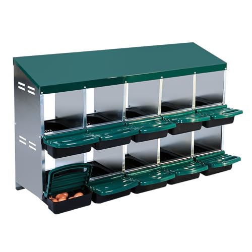 Chicken Nesting Box, 10 Hole 2 Layer Hen Nest Box with Legs, Roll Away Eggs Laying Boxes,Cleanable Pull Out Hen Roosting Boxes