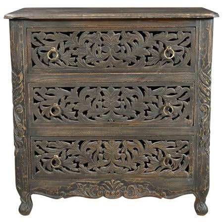 Bungalow Rose Buena Park Carved 3 Drawer Nightstand, Black