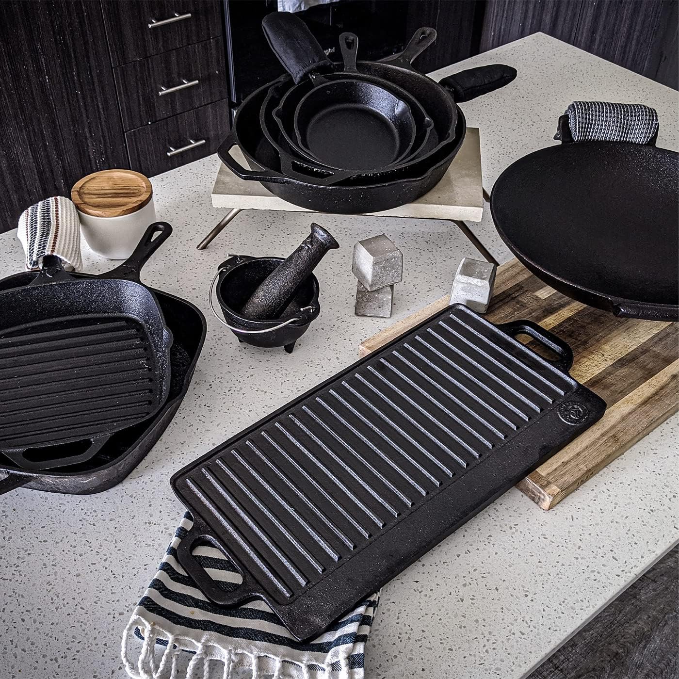 Backcountry Iron 13.5 Inch Cast Iron Pizza Pan with Loop Handles Pre-Seasoned