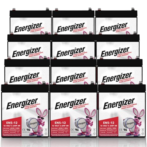 Energizer EN5-12, 12 Volt 5 Amp Hr, Long Lasting Sealed Lead Acid AGM Rechargeable Battery Ideal for Use in Garage Door, Alarm Panels, Kids Ride On, Backup Power, and More