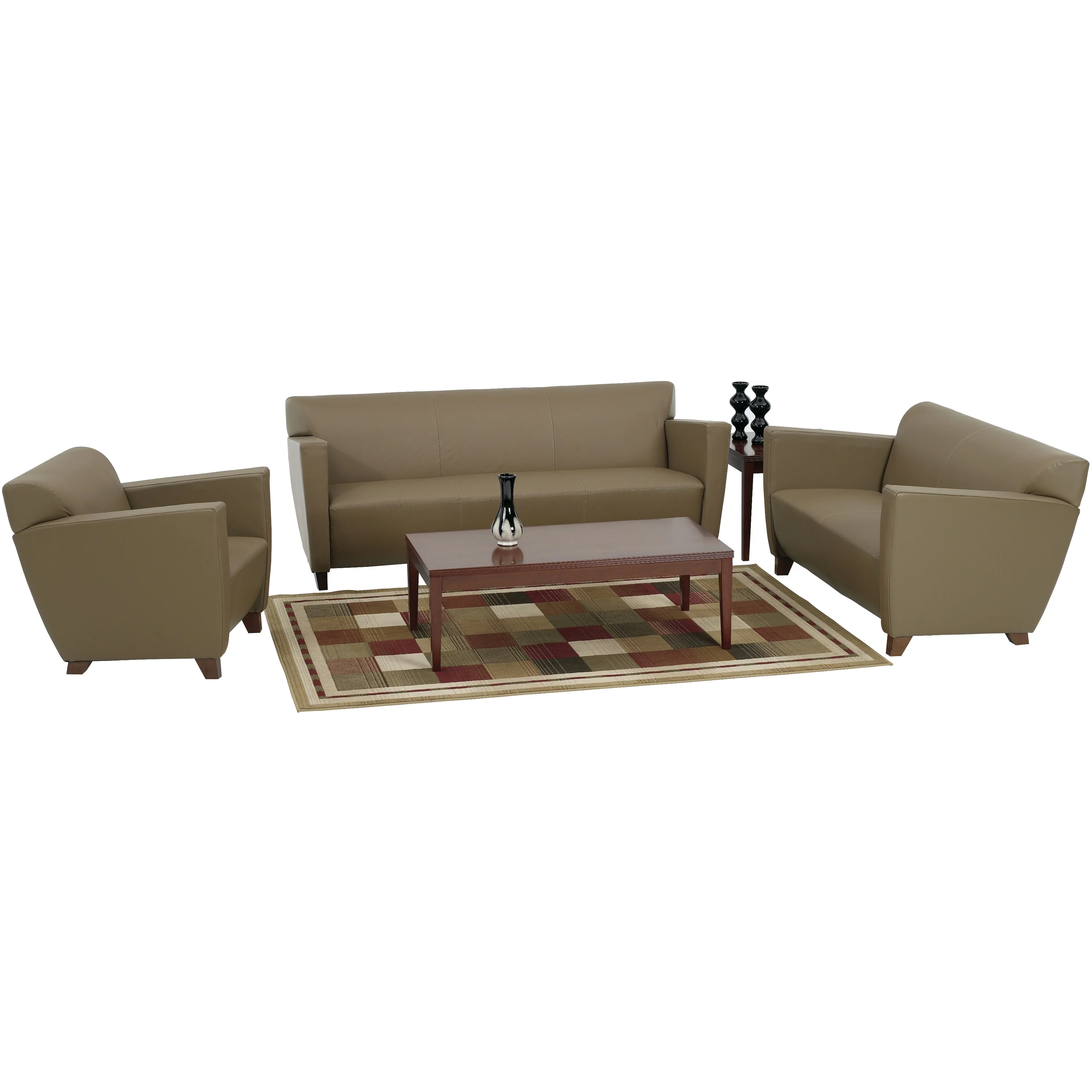 Black Bonded Leather Love Seat With Cherry Finish Legs