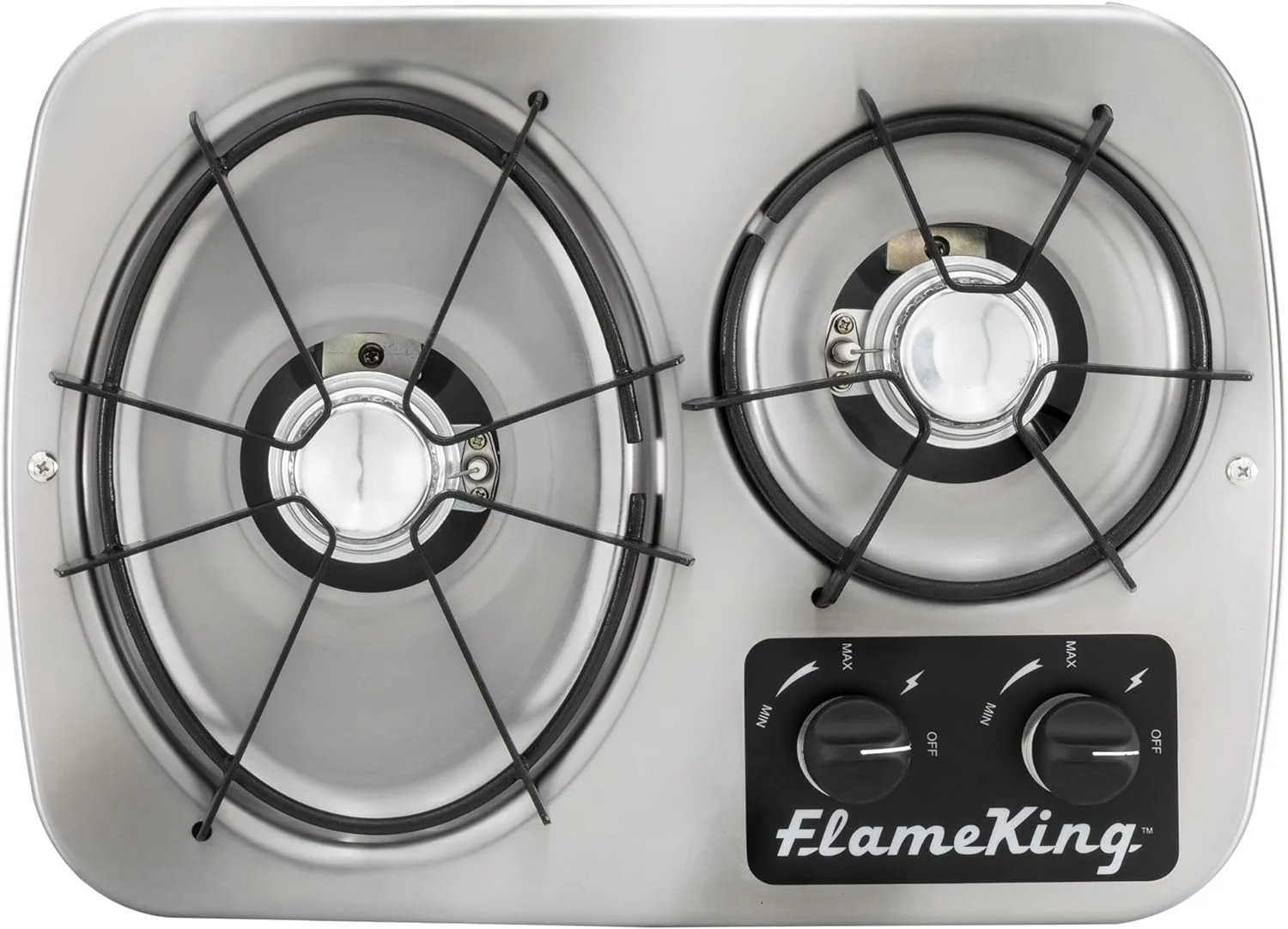 RecPro RV 2 Burner Gas Built-In Cooktop Stove with Cover Hood and Wind Guard | 7200 and 5200 BTU Burners