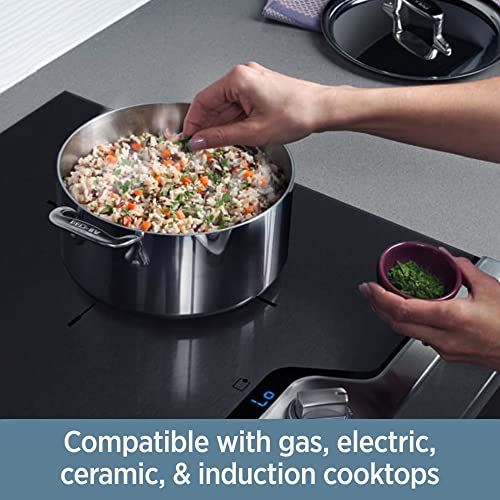 All-Clad D3 3-Ply Stainless Steel Dutch Oven 5.5 Quart Induction Oven Broiler Safe 600F Pots and Pans, Cookware Silver
