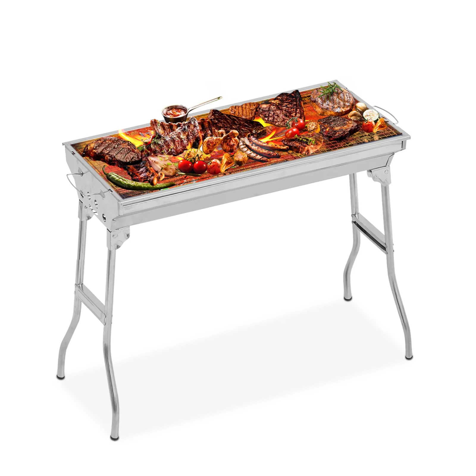 Portable Foldable Stainless Steel Camping Picnic Cooker Charcoal Barbecue Grill USA