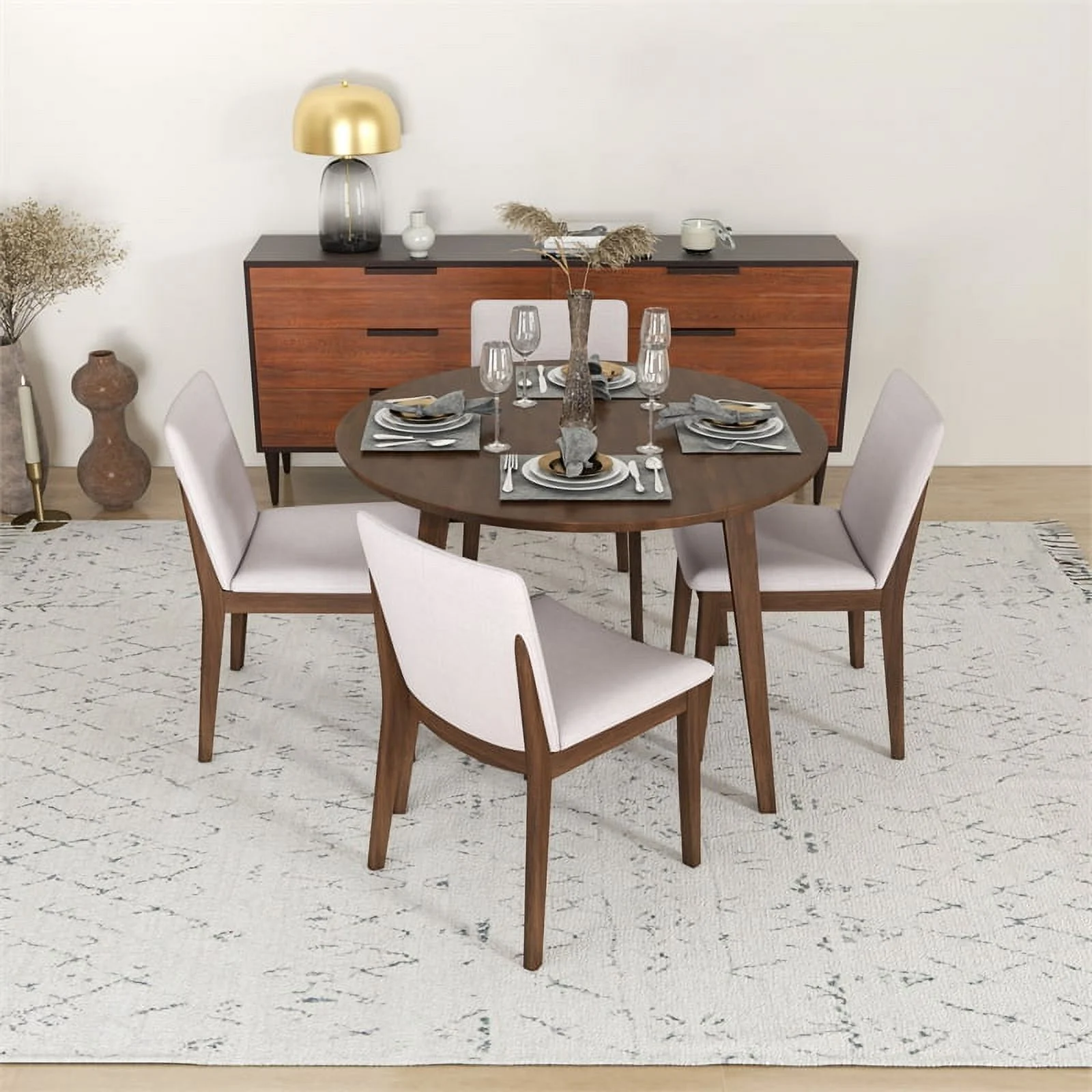 Cassie Modern Solid Wood Dining Table and 4 Chair Set
