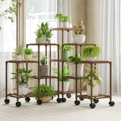 Bamworld Plant Stand Indoor Plants Shelf Outdoor Wood Plant Rack for 4 Tiers ,Large Flower Stand for Multiple Plants, Ladder Plant Holder for Living Room Boho Home and Gardening