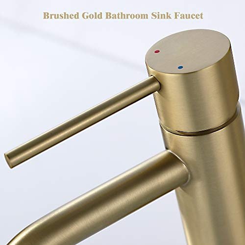 Brushed Gold Vessel Sink Faucet with Pop Up Drain and Supply Lines, Stainless Steel Gold Vanity Faucet Single Hole, JXMMP Single Handle Bathroom Faucet Gold, JXM1001BG