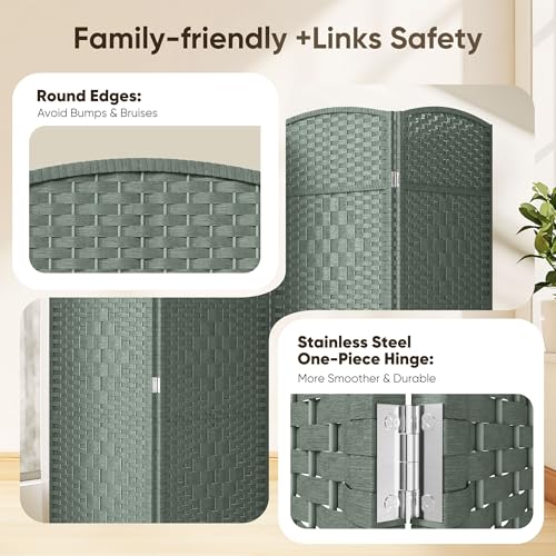 JOSTYLE Folding Privacy Room Divider, 4 Panel Screen Divider 6 ft. Tall Freestanding Extra Wide Rattan Room Partition Wall Separation Dividers, Grey