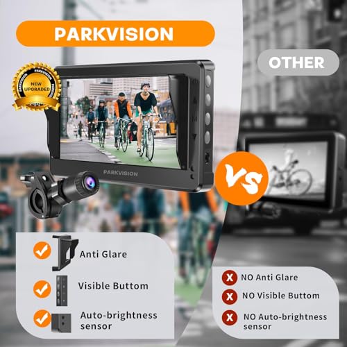 PARKVISION Bicycle Rear View Camera with Sunshade, 4.3'' HD 1080P Monitor with Auto Dim, 8000mah Rechargeable Battery, 3Mins Installation Bike Camera for Mountain, Ebike,Road Bike