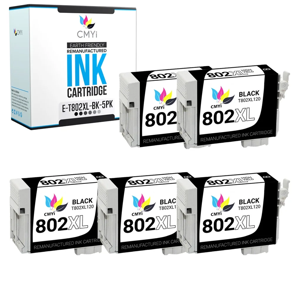 CMYi Ink Cartridge Replacement for Epson 802XL (5-pack, Black)
