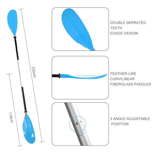 Kayak Paddle - Adjustable 2 Pieces Aluminum Alloy Shaft with Glass Fiber Blade for Surfing,Oar Fishing Easy Packable Travel