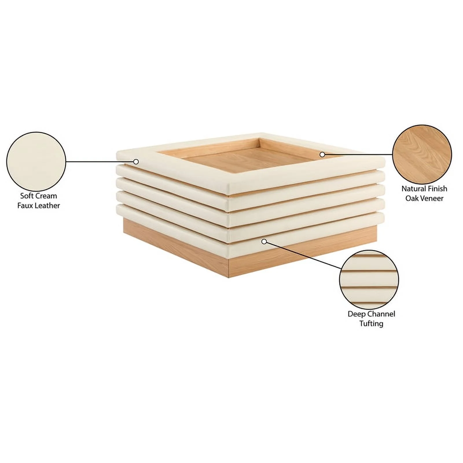 Meridian Furniture Rory Cream Vegan Leather Coffee Table