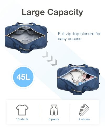 BAGSMART Rolling Duffle Bag with Wheels, 45L Carry-on Luggage Large Travel Bag with Shoes Compartment, Weekender Overnight Bag for Travel, Business Trips(Black)