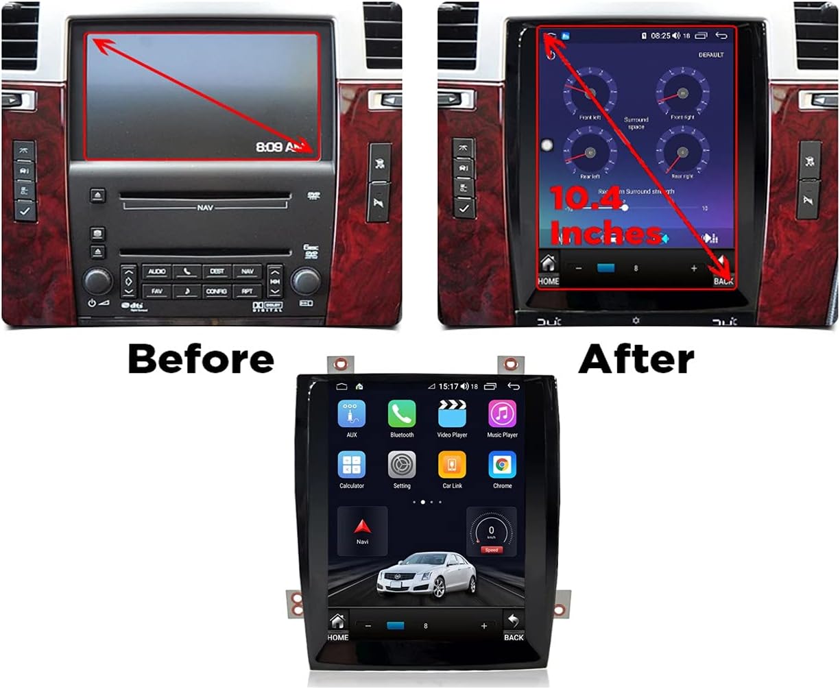 Topdisplay Android 11 Radio Replacement for Cadillac Escalade 2007-2014 Navigation 10.4inch Touch Screen 4+64G Wireless Carplay Android Auto 4G LTE WiFi Free AHD Camera