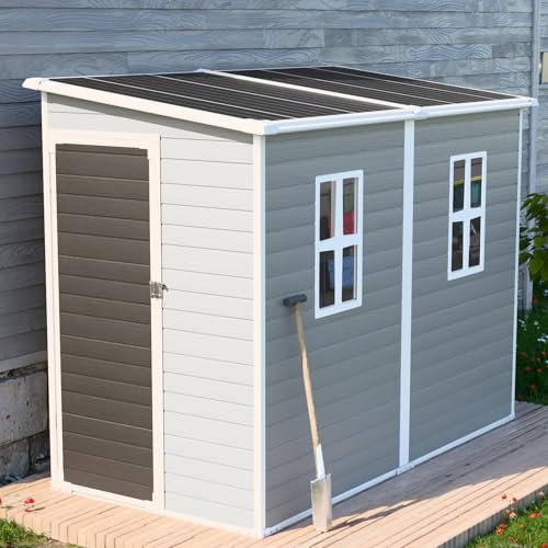 CDCASA 8x6 FT Resin Storage Shed, Waterproof Large Outdoor Sheds with Floor & Lockable Door & 2 Windows, Plastic Tool Shed for Outside, Backyard, Patio, Poolside, Bike, Dove Grey