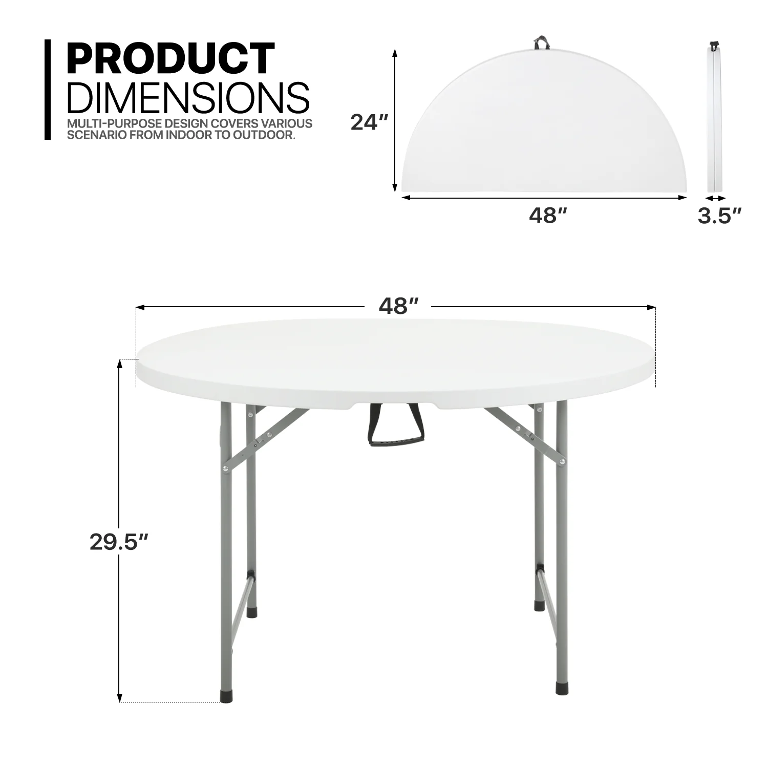 MoNiBloom 4Ft Portable Round Foldable Table Set of 5, Banquet Event Wedding Card Plastic Desk with Handle and Lock, White