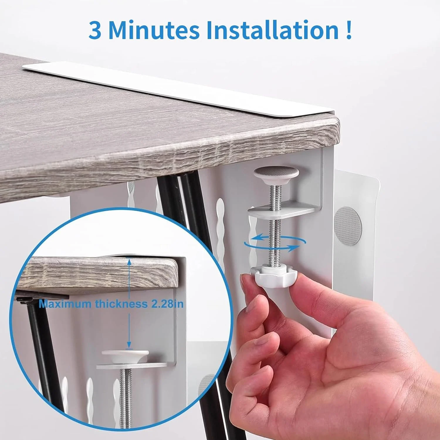 Emoin Under Desk Storage, Desk Side Storage,Steel Hanging Desk Organizer with Pen Holder, No Drill Desk Storage Holder for Office and Home,White