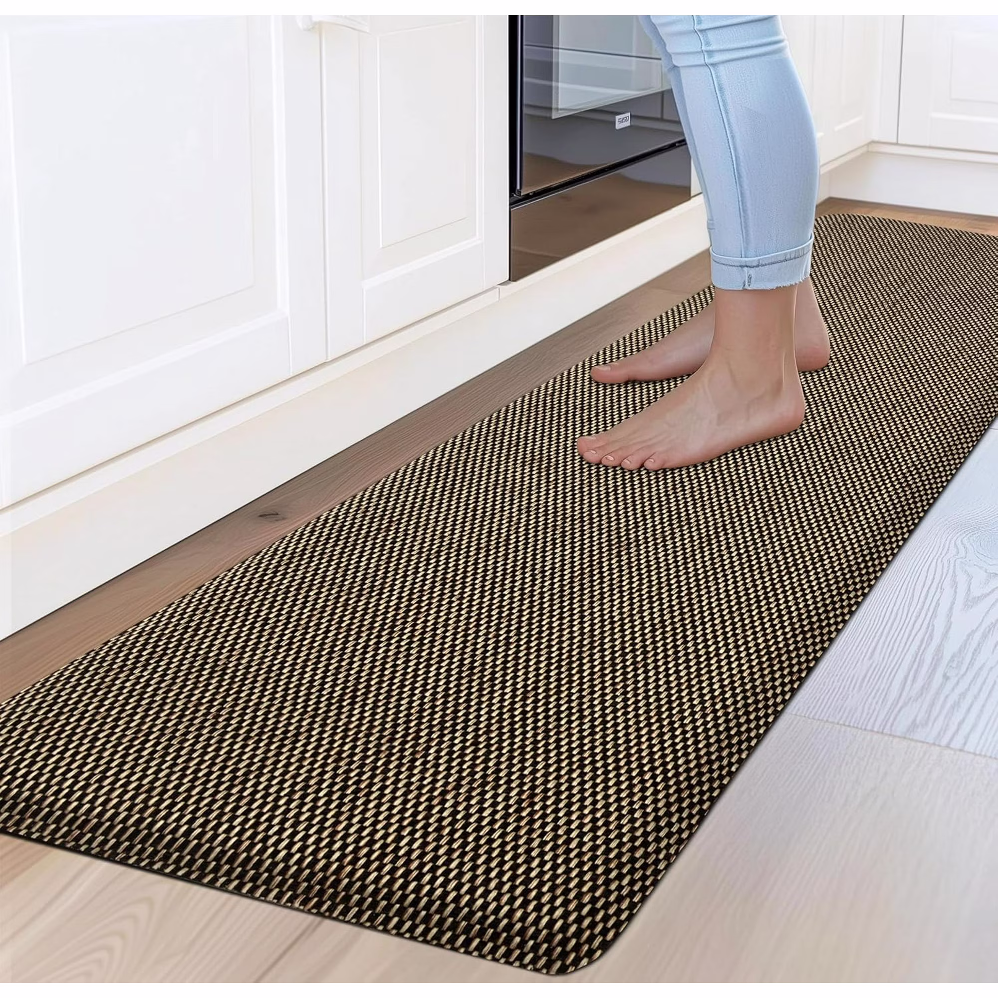 Kitchen Mats for Floor Cushioned Anti-Fatigue Kitchen Floor Mat Non Slip Kitchen Rugs for Floor Absorbent Memory Foam Comfort Standing Mat for Front of Sink, Office, Laundry(Black, 17.3"x47")