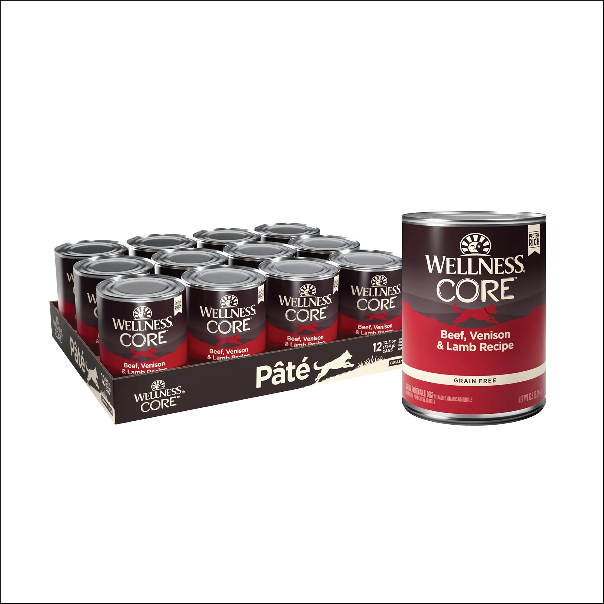 Wellness CORE Natural Wet Grain Free Canned Dog Food, Beef, Venison & Lamb, 12.5-Ounce Can (Pack of 12)