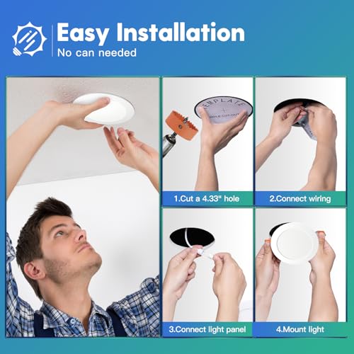 6 Pack 6 Inch 5CCT Ultra-Thin LED Recessed Ceiling Light with Junction Box, 2700K/3000K/3500K/4000K/5000K Selectable, 1050LM Brightness, Dimmable Canless Wafer Downlight, 12WEqv110W, ETL&FCC